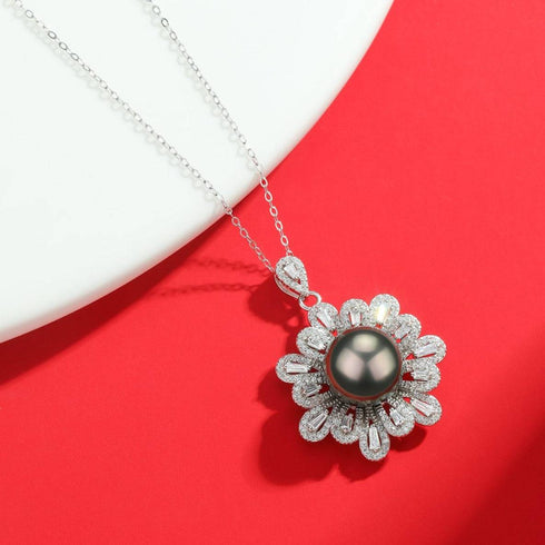 11-12mm Tahitian Pearl Floral Pendant Necklace - House Of Pearls
